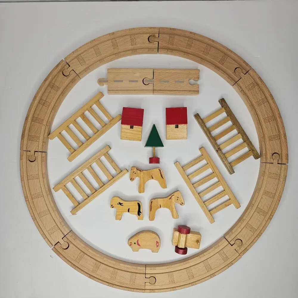 21 Piece Wooden Train Accessories Rails Circus Farm 1960's Vintage Hobby Gift